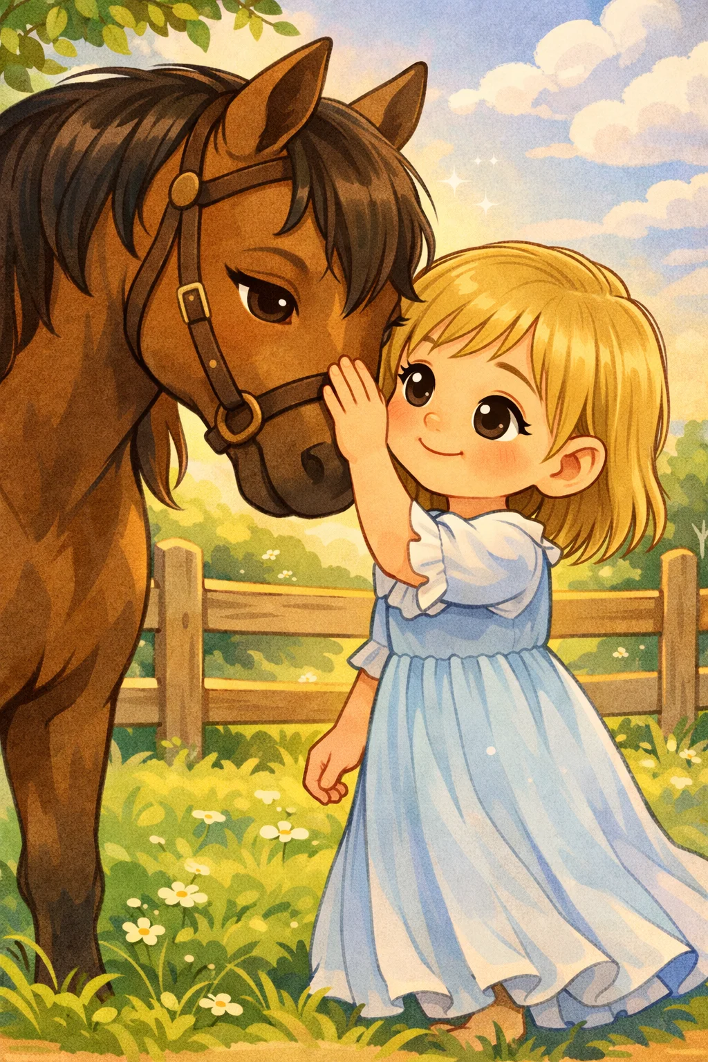 Odaia acariciando un caballo